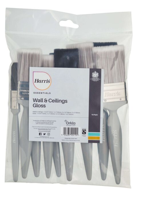 Harris Essentials Walls and Ceilings and Woodwork Gloss Paint Brushes - 10 Pack